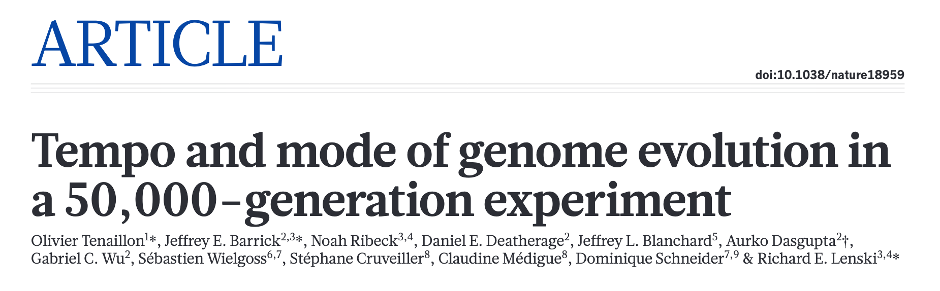 Screenshot of header from Tenaillon et al. paper (linked in References)